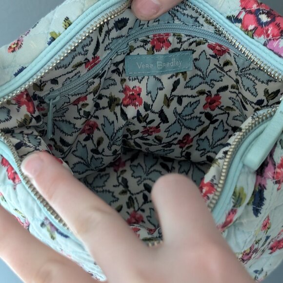 Blue with Red/Pink Flowers Vera Bradley Purse with Matching Wallet - Picture 4 of 8